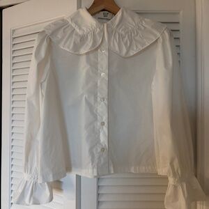 Maryam Nassir Zadeh button top ruffle collar blouse white 6